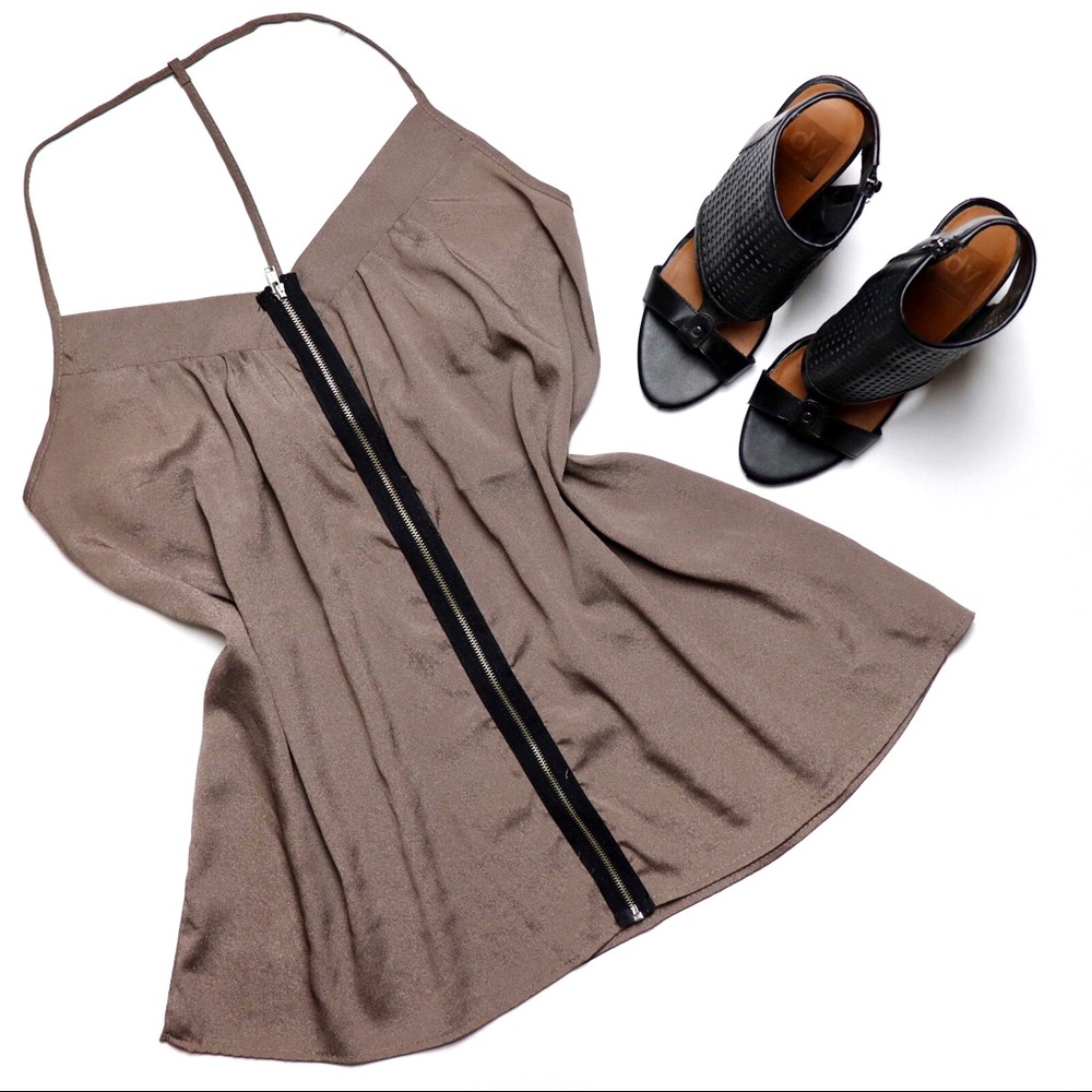 MY STORY Zipper Front Spaghetti Strapped Tank Top